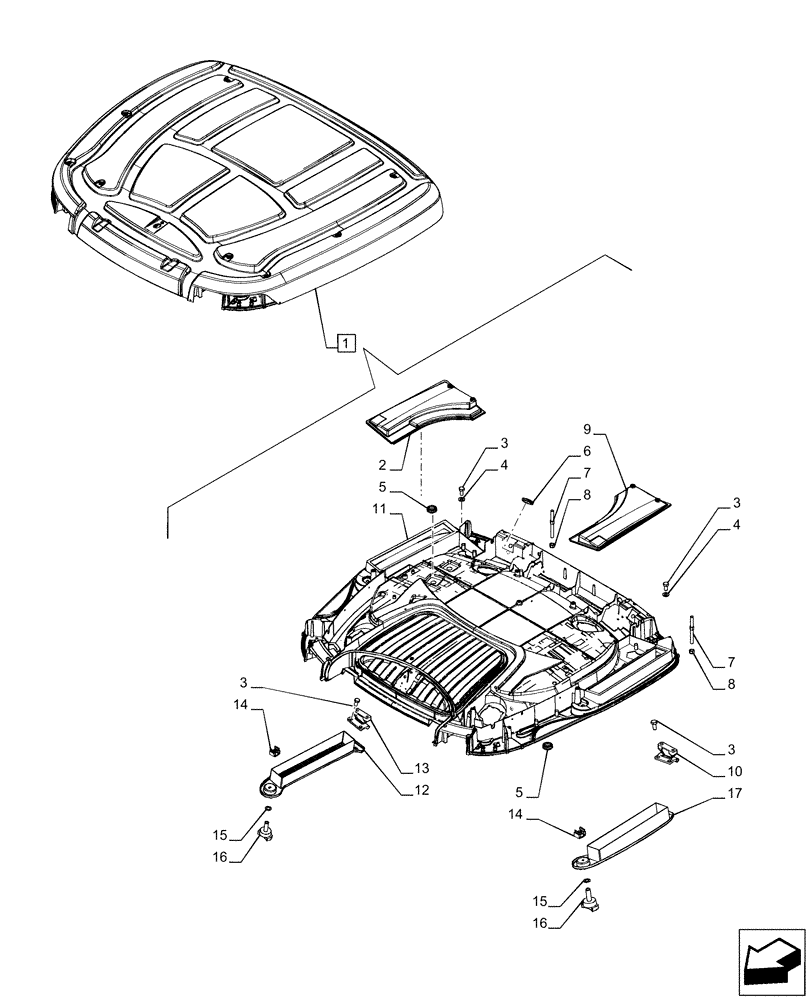 Схема запчастей Case IH PUMA 165 - (90.150.BG[05]) - VAR - 391179, 758140, 758142, 758145 - CAB ROOF, CARRIER, COMPONENTS (NA MARKET PACKAGE) (90) - PLATFORM, CAB, BODYWORK AND DECALS