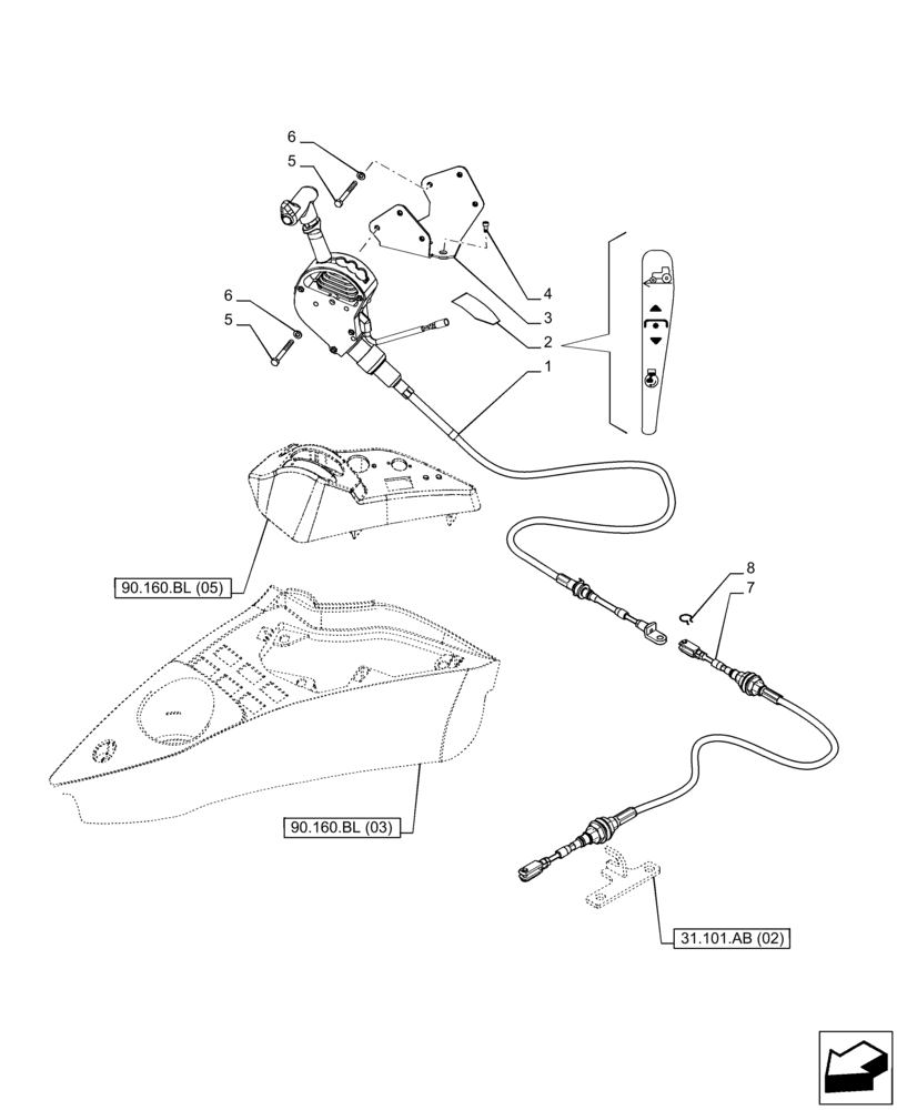 Схема запчастей Case IH PUMA 165 CVT - (31.101.AC[02]) - VAR - 758023 - PTO 540/540E/1000 RPM, GROUND SPEED, CONTROL LEVER (31) - IMPLEMENT POWER TAKE OFF
