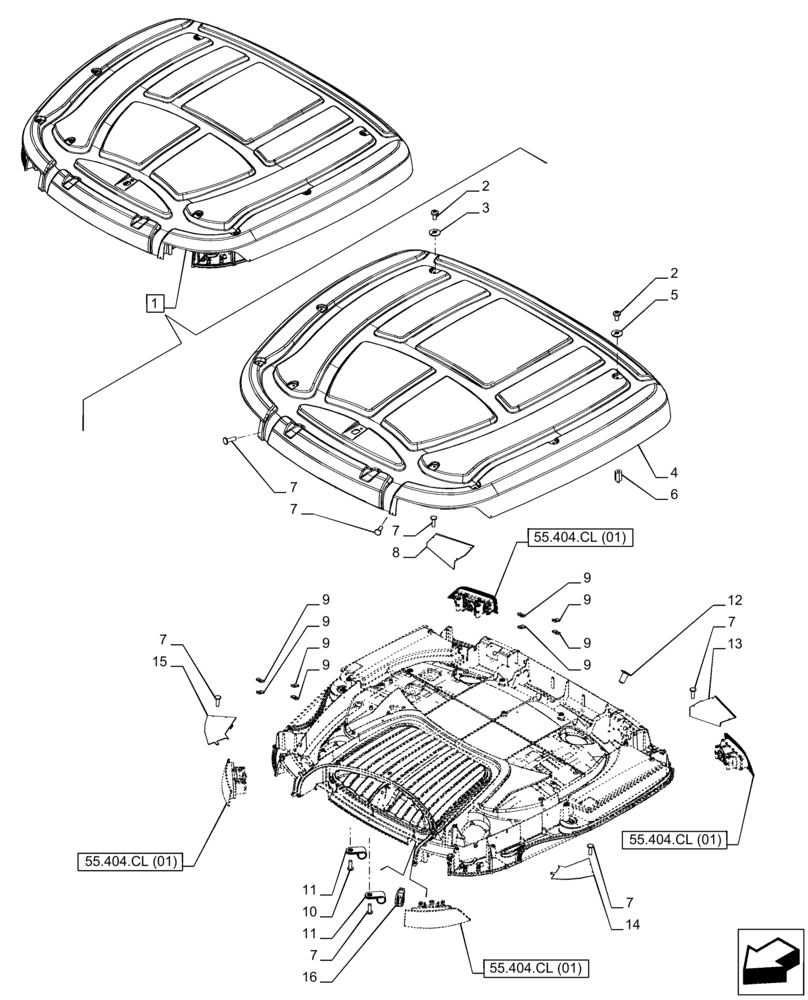 Схема запчастей Case IH PUMA 185 CVT - (90.150.BG[04]) - VAR - 391179, 758140, 758142, 758145 - CAB ROOF, CARRIER, COMPONENTS (NA MARKET PACKAGE) (90) - PLATFORM, CAB, BODYWORK AND DECALS