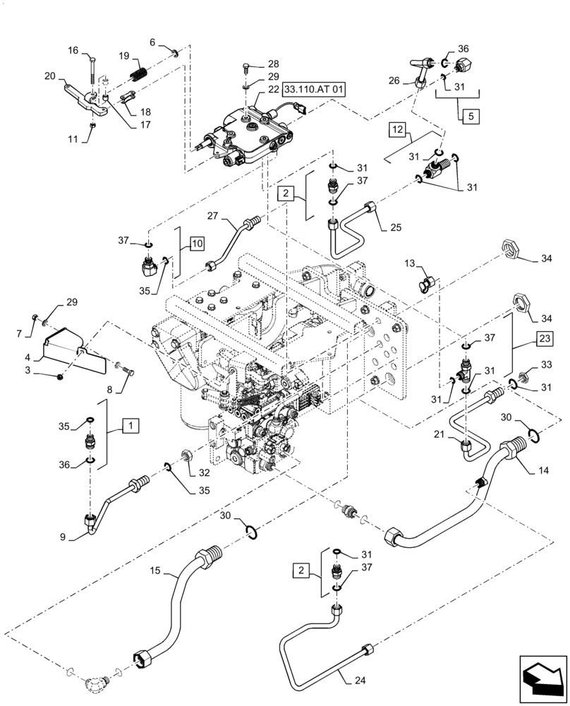 Схема запчастей Case IH QUADTRAC 500 - (33.110.BJ[01]) - PARK BRAKE LINES (33) - BRAKES & CONTROLS