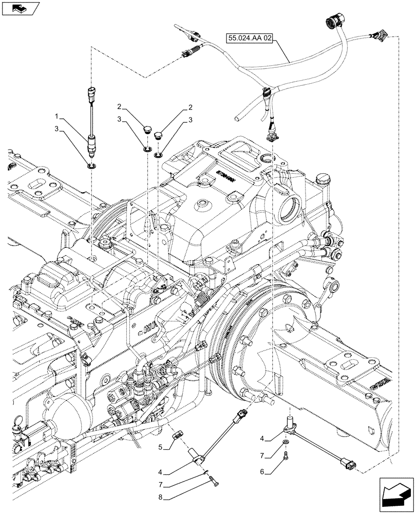 Схема запчастей Case IH FARMALL 95C - (55.020.AB[02]) - VAR - 744761 - GEARBOX, SENSOR (SHUTTLE) (55) - ELECTRICAL SYSTEMS