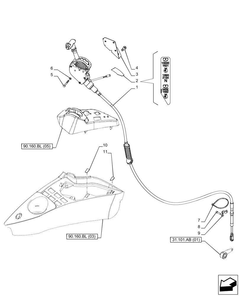 Схема запчастей Case IH PUMA 165 CVT - (31.101.AC[03]) - VAR - 758024 - PTO 540E/1000/1000E RPM, CONTROL LEVER (31) - IMPLEMENT POWER TAKE OFF