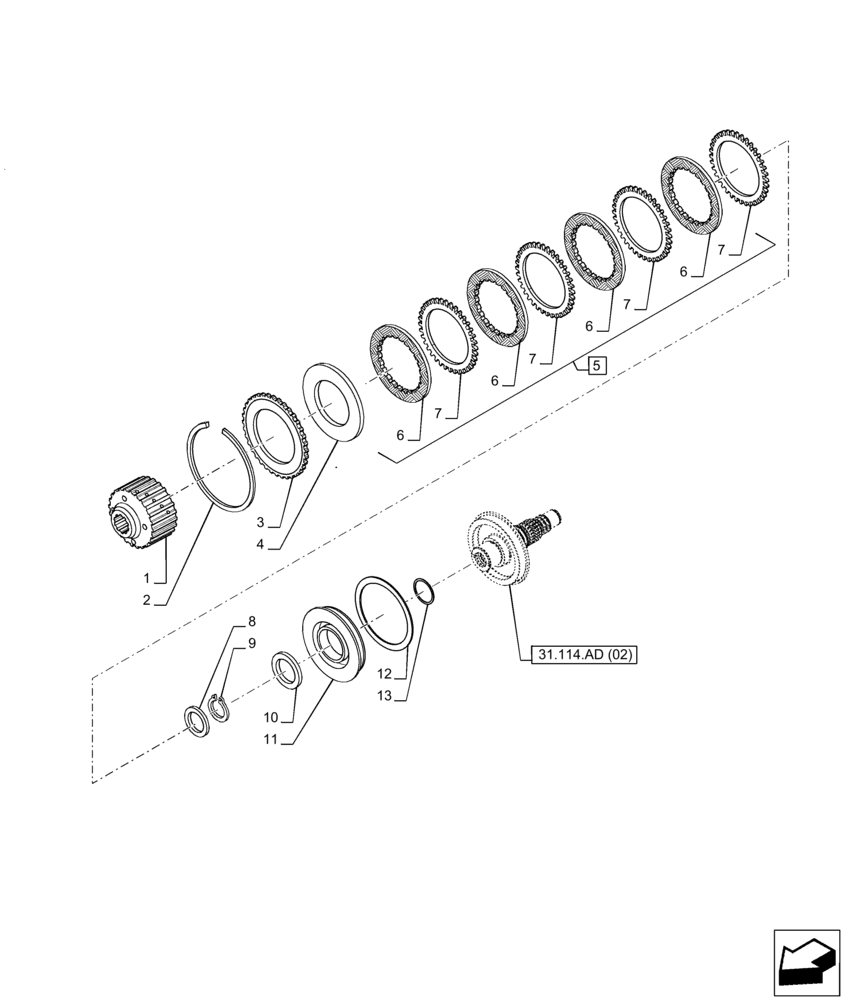 Схема запчастей Case IH PUMA 185 CVT - (31.114.AI[02]) - VAR - 391141, 758025, 758029 - PTO, CLUTCH (31) - IMPLEMENT POWER TAKE OFF