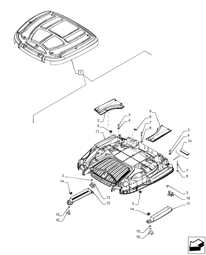 Схема запчастей Case IH PUMA 150 - (90.150.BG[03]) - VAR - 391179, 758140, 758142, 758145 - CAB ROOF, CARRIER, COMPONENTS (ISO MARKET PACKAGE) (90) - PLATFORM, CAB, BODYWORK AND DECALS