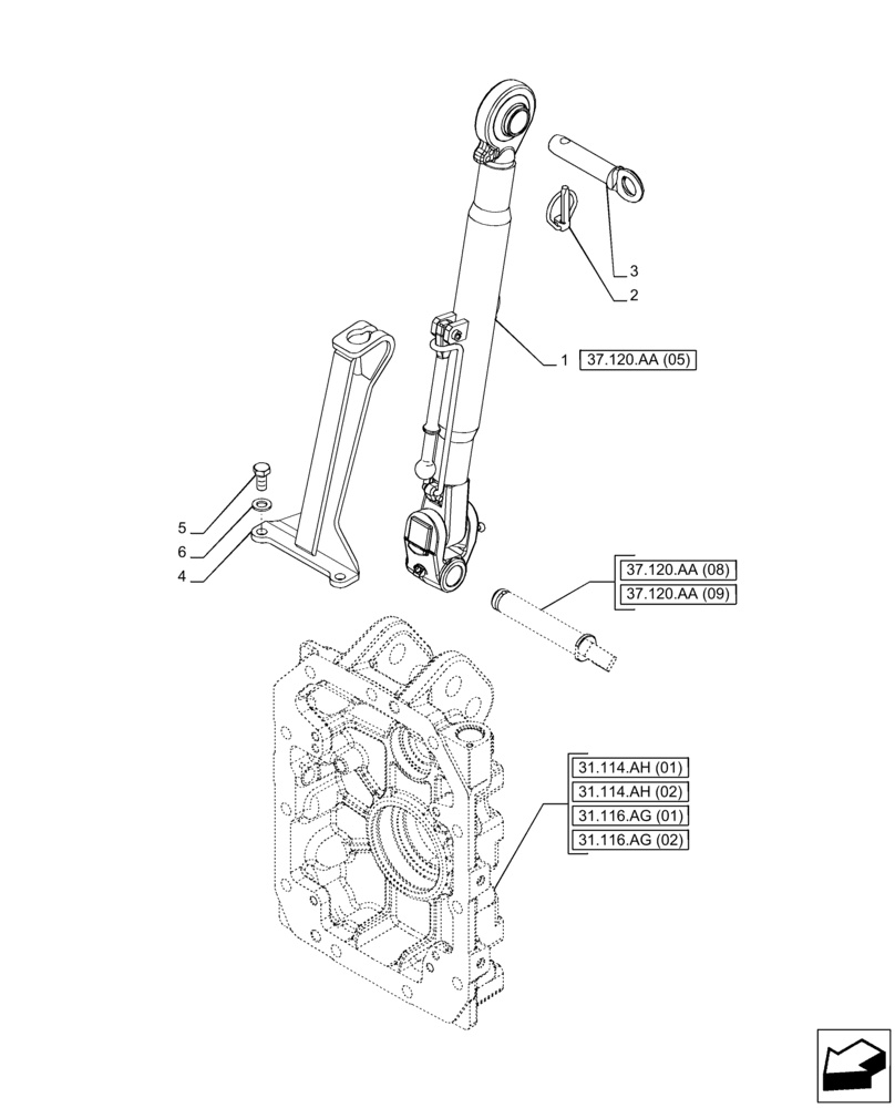 Схема запчастей Case IH PUMA 165 CVT - (37.120.AA[04]) - VAR - 758074, 758079 - 3 HITCH POINT, TOP LINK (37) - HITCHES, DRAWBARS & IMPLEMENT COUPLINGS