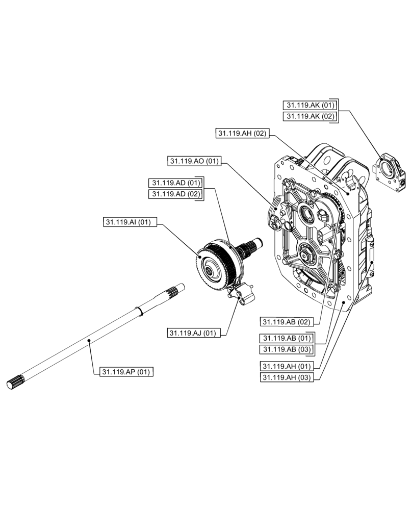 Схема запчастей Case IH PUMA 240 CVT - (00.000.31[05]) - PICTORIAL INDEX - IMPLEMENT POWER TAKE-OFF (00) - GENERAL & PICTORIAL INDEX