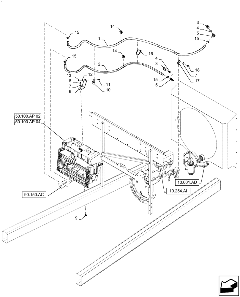 Схема запчастей Case IH WD2304 - (50.100.AC) - HEATING SYSTEM, LINES (50) - CAB CLIMATE CONTROL