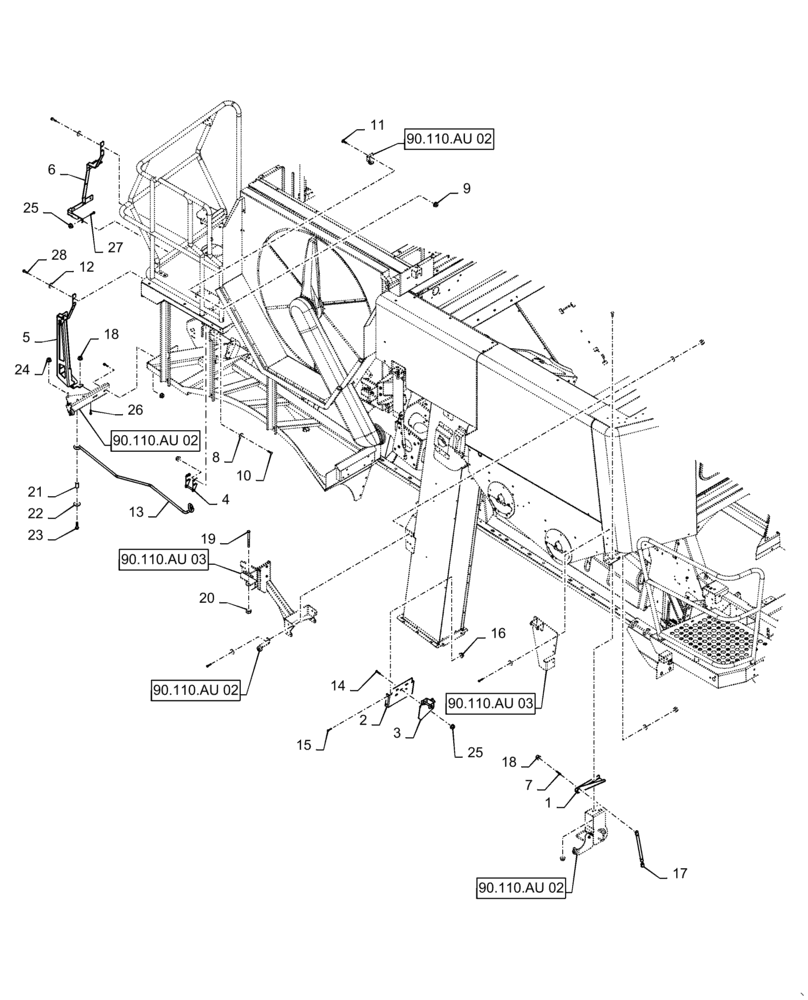 Схема запчастей Case IH 8240 - (90.110.AU[01]) - TRIM, BODY, RH (90) - PLATFORM, CAB, BODYWORK AND DECALS