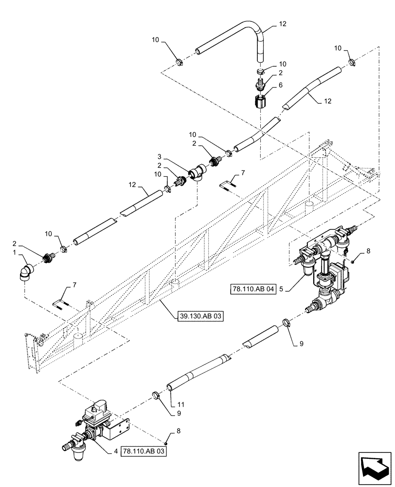 Схема запчастей Case IH PATRIOT 3340 - (78.110.AL[02]) - 90, 5 SECTION, LH, INNER BOOM PLUMBING (78) - SPRAYING