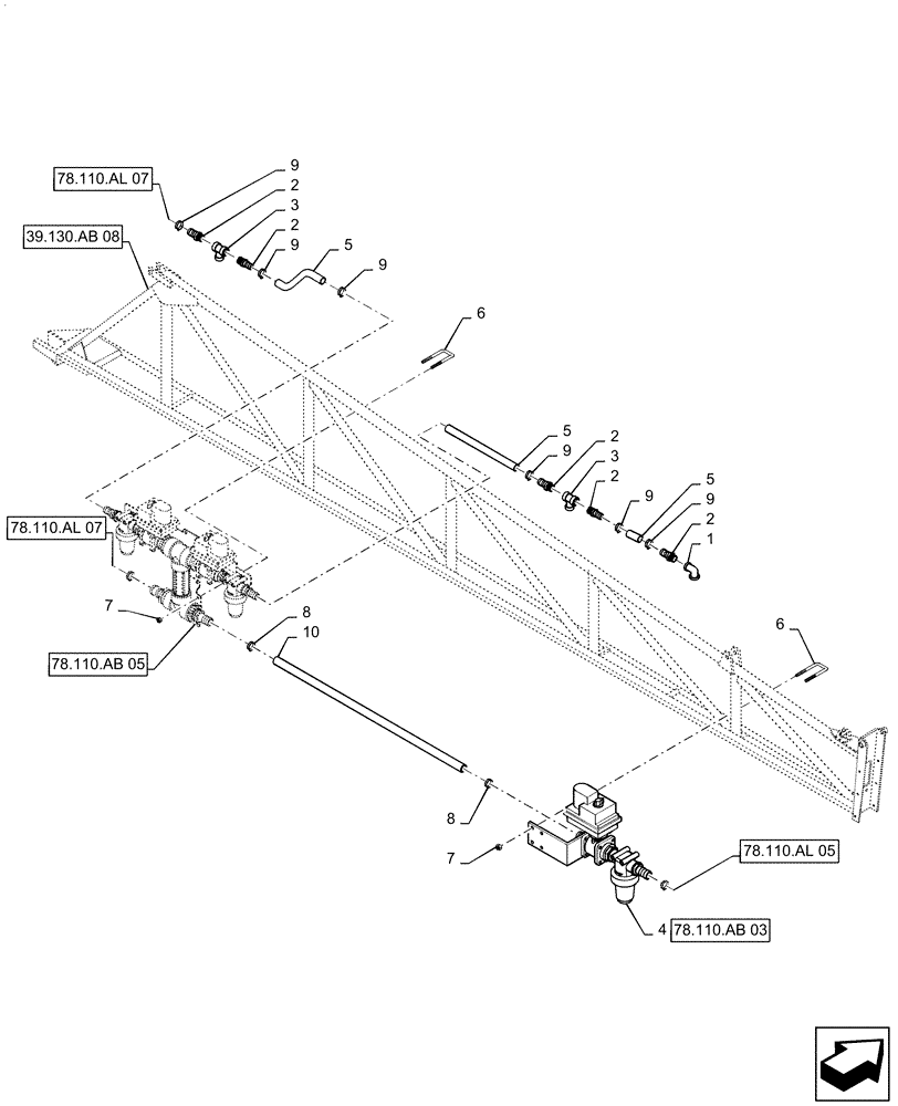 Схема запчастей Case IH PATRIOT 3340 - (78.110.AL[08]) - 90/100, 6 SECTION, RH INNER BOOM PLUMBING (78) - SPRAYING
