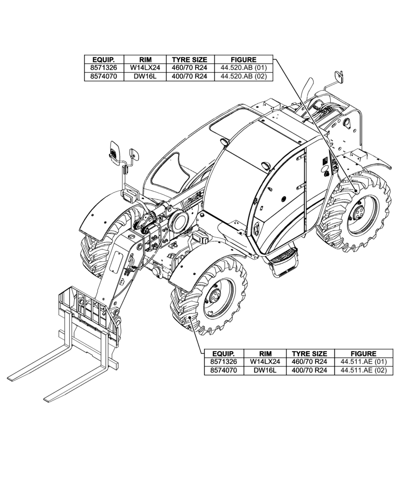 Схема запчастей Case IH FARMLIFT 632 - (44.000.00) - SECTION INDEX - AXLE AND WHEELS (44) - WHEELS