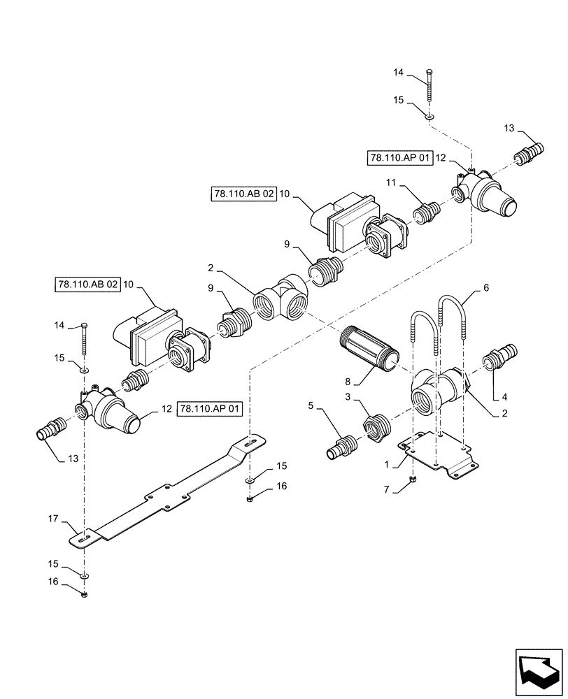 Схема запчастей Case IH PATRIOT 3340 - (78.110.AB[05]) - 90/100, 6 SECTION, TANDEM BOOM VALVE (78) - SPRAYING