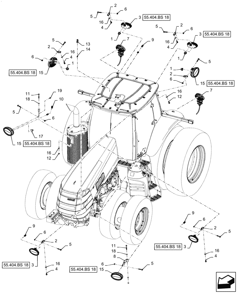 Схема запчастей Case IH MAGNUM 280 - (55.404.BS[11]) - 360° LED LIGHTING - ASN ZERF08100 (55) - ELECTRICAL SYSTEMS