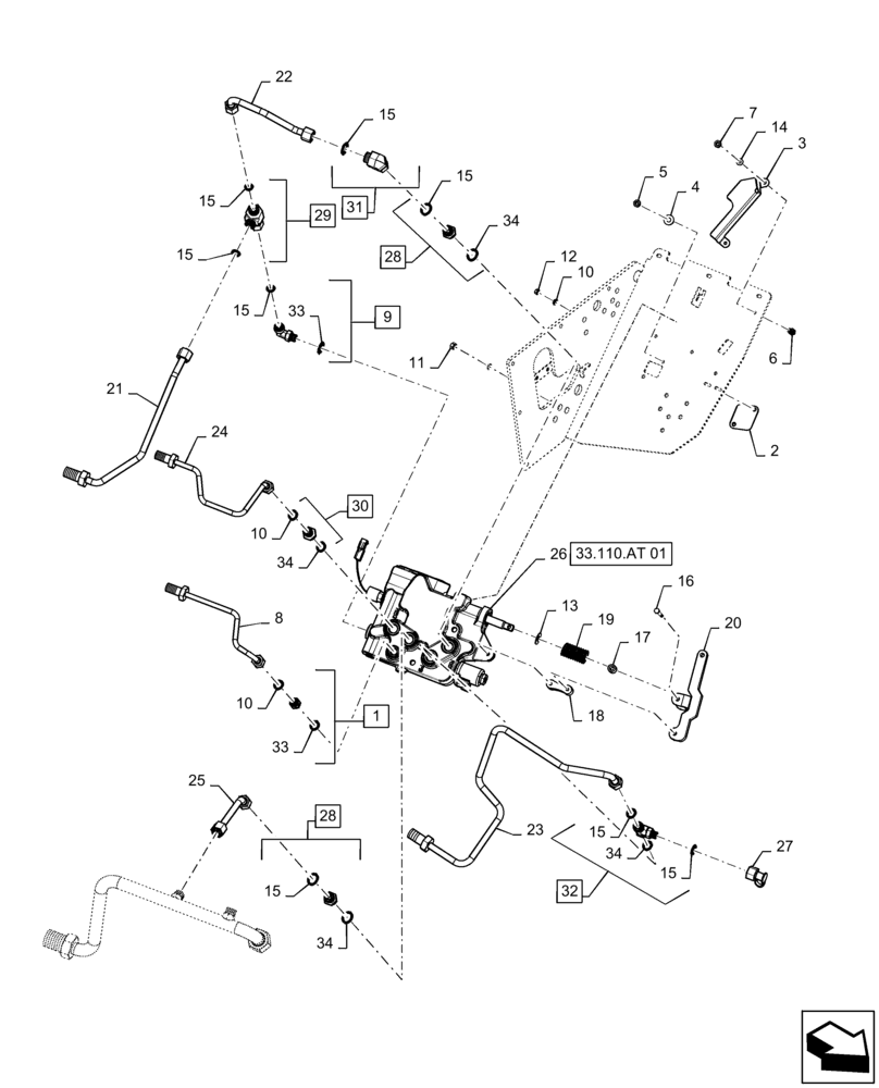 Схема запчастей Case IH QUADTRAC 540 - (33.110.BJ[01]) - PARK BRAKE LINES (33) - BRAKES & CONTROLS