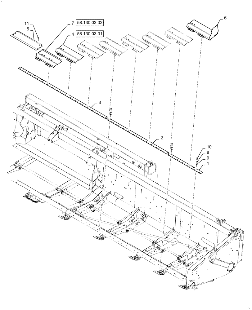 Схема запчастей Case IH 3162 - (58.130.02[01]) - FLOOR, ASSY, 35FT CENTER KNIFE DRIVE, LH (58) - ATTACHMENTS/HEADERS