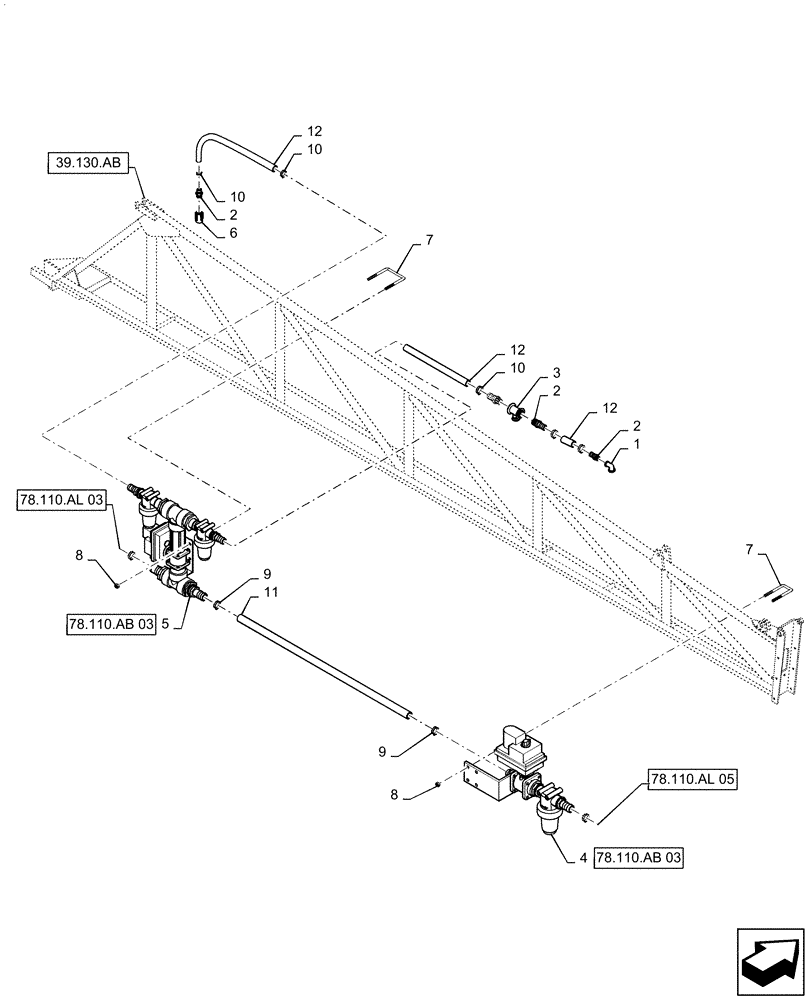 Схема запчастей Case IH PATRIOT 3340 - (78.110.AL[04]) - 90, 5 SECTION, RH, INNER BOOM PLUMBING (78) - SPRAYING