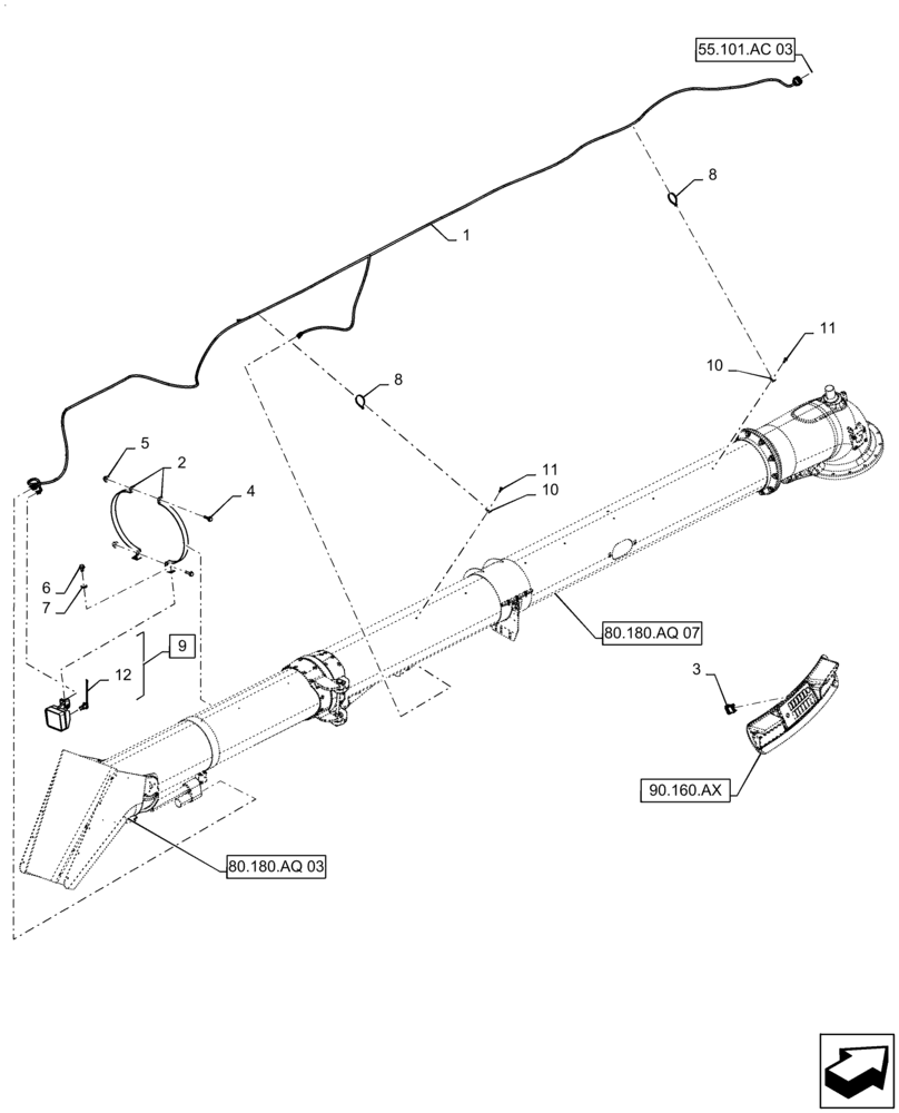 Схема запчастей Case IH 7240 - (55.404.CU[03]) - VAR - 425353, 425356 - UNLOADING TUBE, WIRE HARNESS (55) - ELECTRICAL SYSTEMS