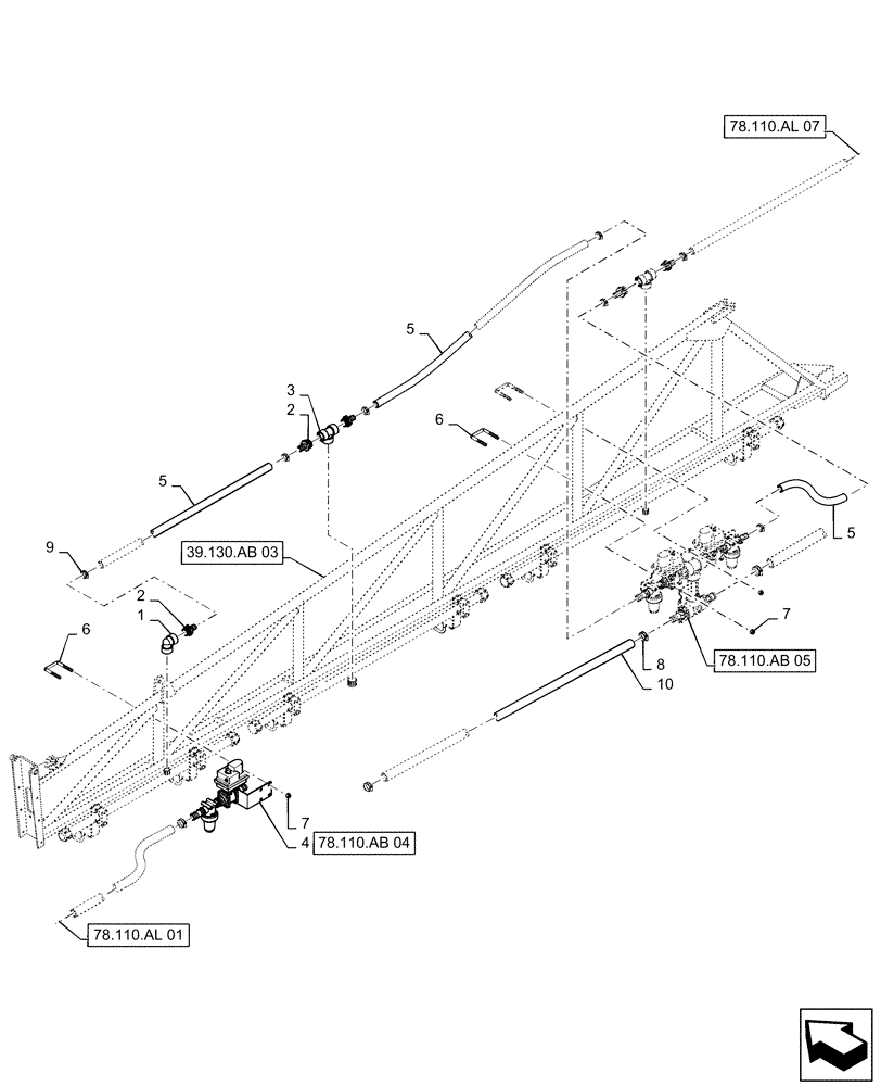 Схема запчастей Case IH PATRIOT 3340 - (78.110.AL[06]) - 90/100, 6 SECTION, LH INNER BOOM PLUMBING (78) - SPRAYING
