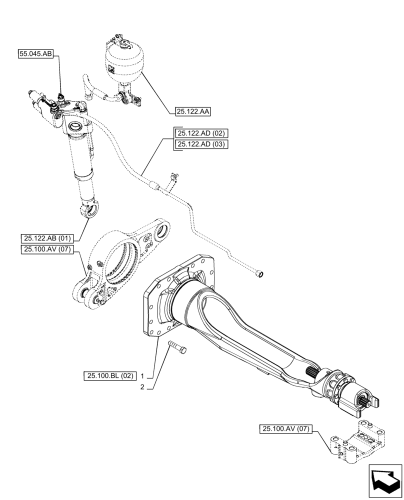 Схема запчастей Case IH PUMA 185 - (25.100.BL[01]) - VAR - 758048, 758049 - FRONT AXLE, SUSPENDED, ARM (25) - FRONT AXLE SYSTEM