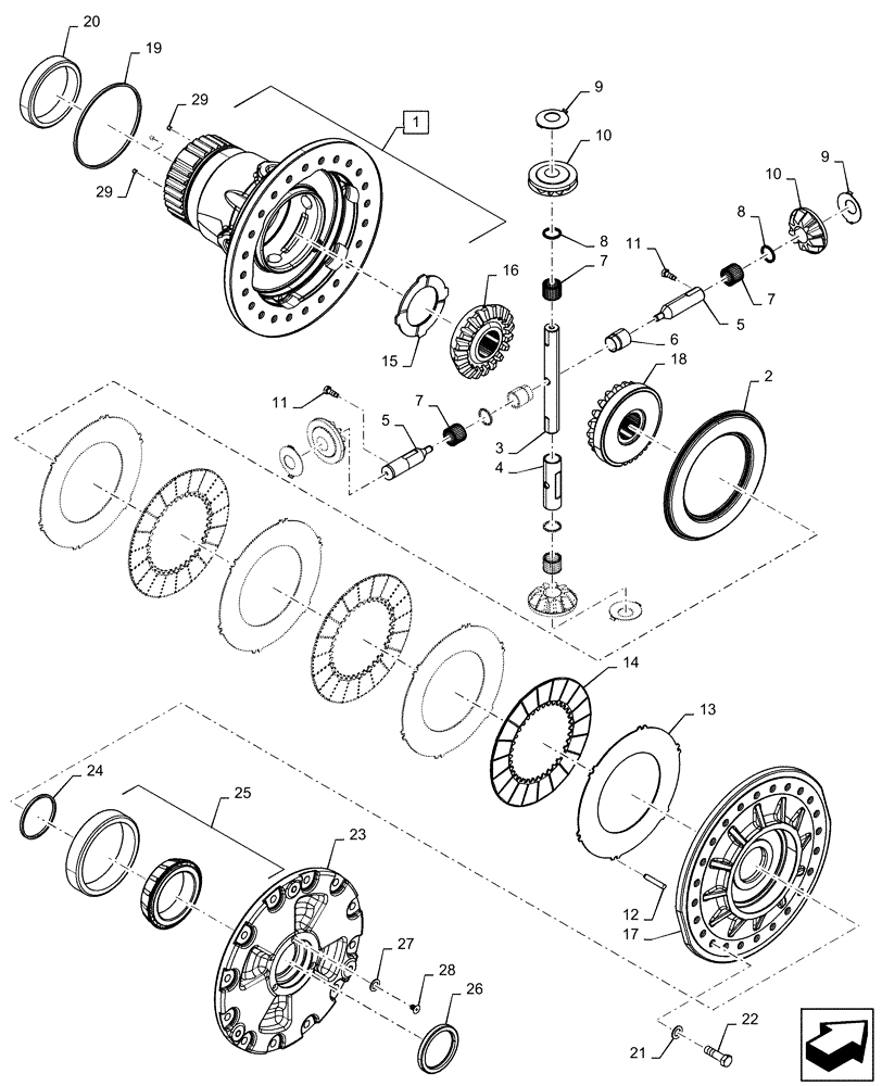 Схема запчастей Case IH QUADTRAC 470 - (25.102.AD[04]) - FRONT AXLE DIFFERENTIAL, W/ DIFFERENTIAL LOCK (25) - FRONT AXLE SYSTEM