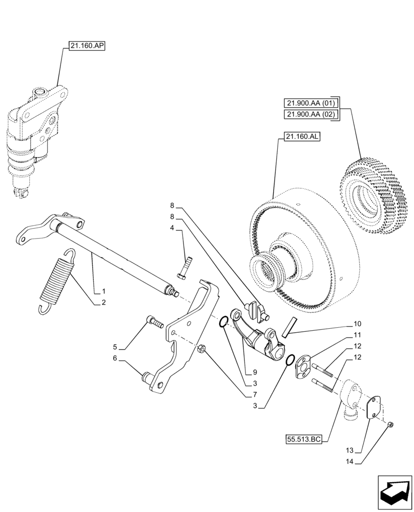 Схема запчастей Case IH PUMA 150 - (21.160.AK) - VAR - 758011, 758013, 758015, 758017, 758019, 758021 - CREEPER, CONTROL LEVER (21) - TRANSMISSION