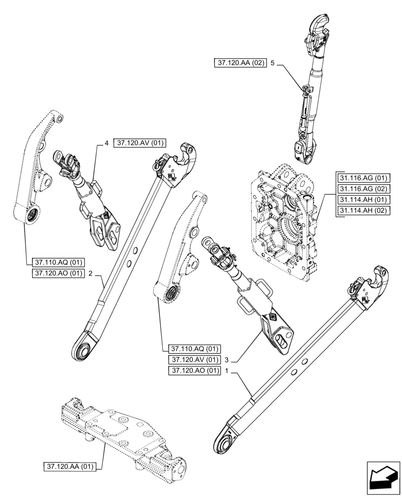 Схема запчастей Case IH PUMA 165 CVT - (37.120.AX[01]) - VAR - 391170, 758075 - 3 HITCH POINT, SUPPORT (CAT 2/3, QUICK ATTACH ENDS) (37) - HITCHES, DRAWBARS & IMPLEMENT COUPLINGS
