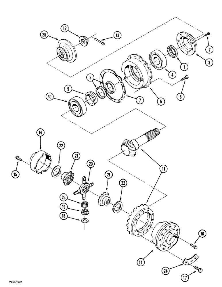 Схема запчастей Case IH 9370 - (6-156) - AXLE ASSEMBLY, DIFFERENTIAL AND CARRIER WITHOUT LIMITED SLIP (06) - POWER TRAIN