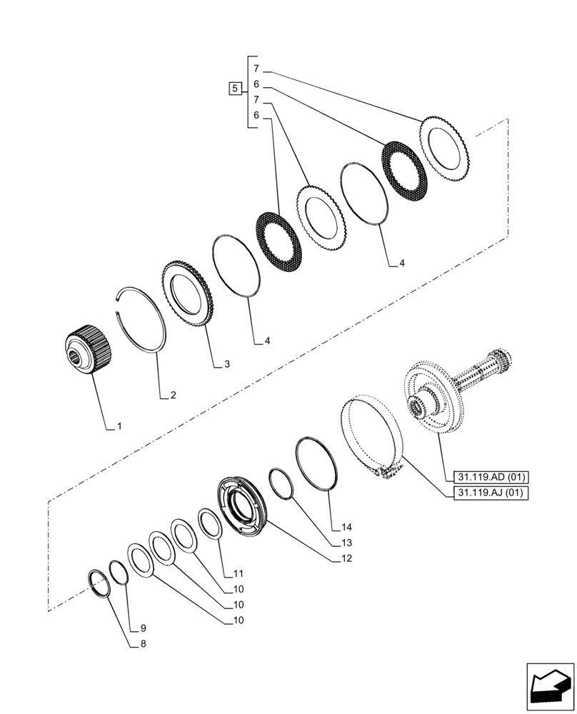 Схема запчастей Case IH PUMA 185 CVT - (31.119.AI[01]) - VAR - 758030 - PTO 540/540E/1000/1000E RPM, CLUTCH (31) - IMPLEMENT POWER TAKE OFF