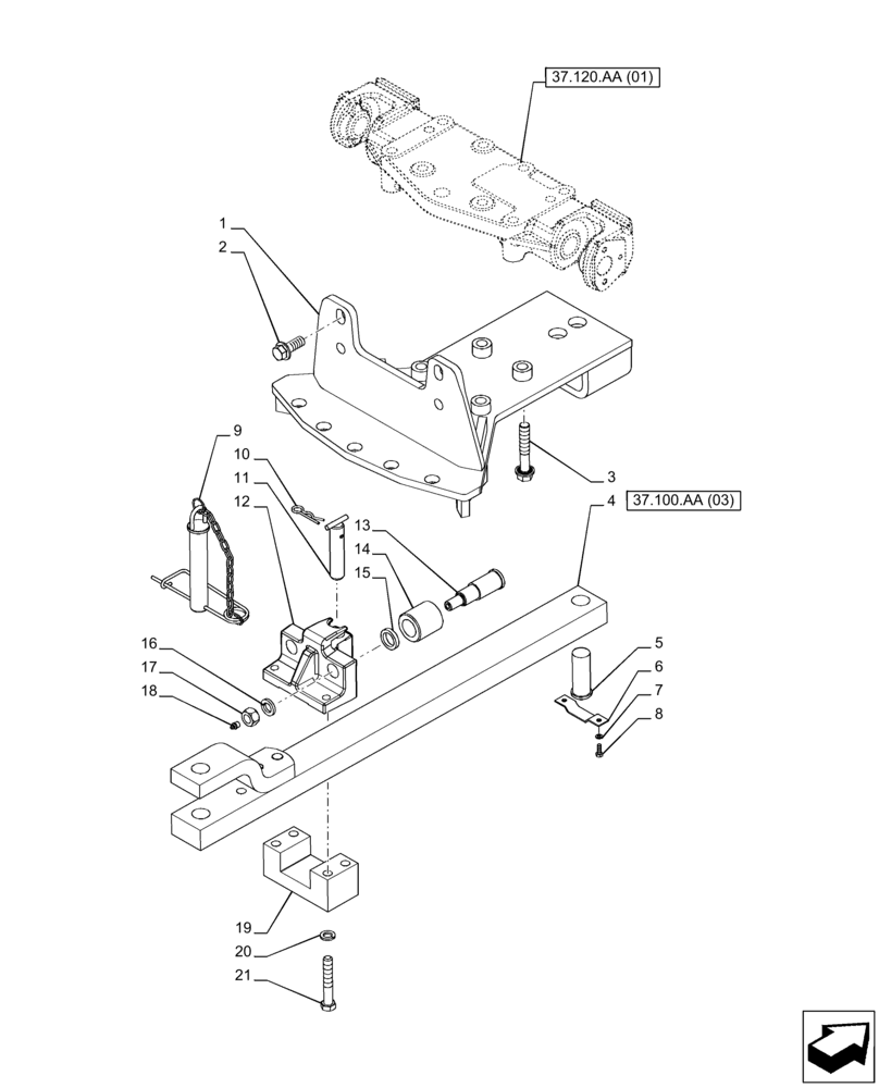Схема запчастей Case IH PUMA 165 CVT - (37.100.AA[02]) - VAR - 758102 - DRAWBAR (37) - HITCHES, DRAWBARS & IMPLEMENT COUPLINGS