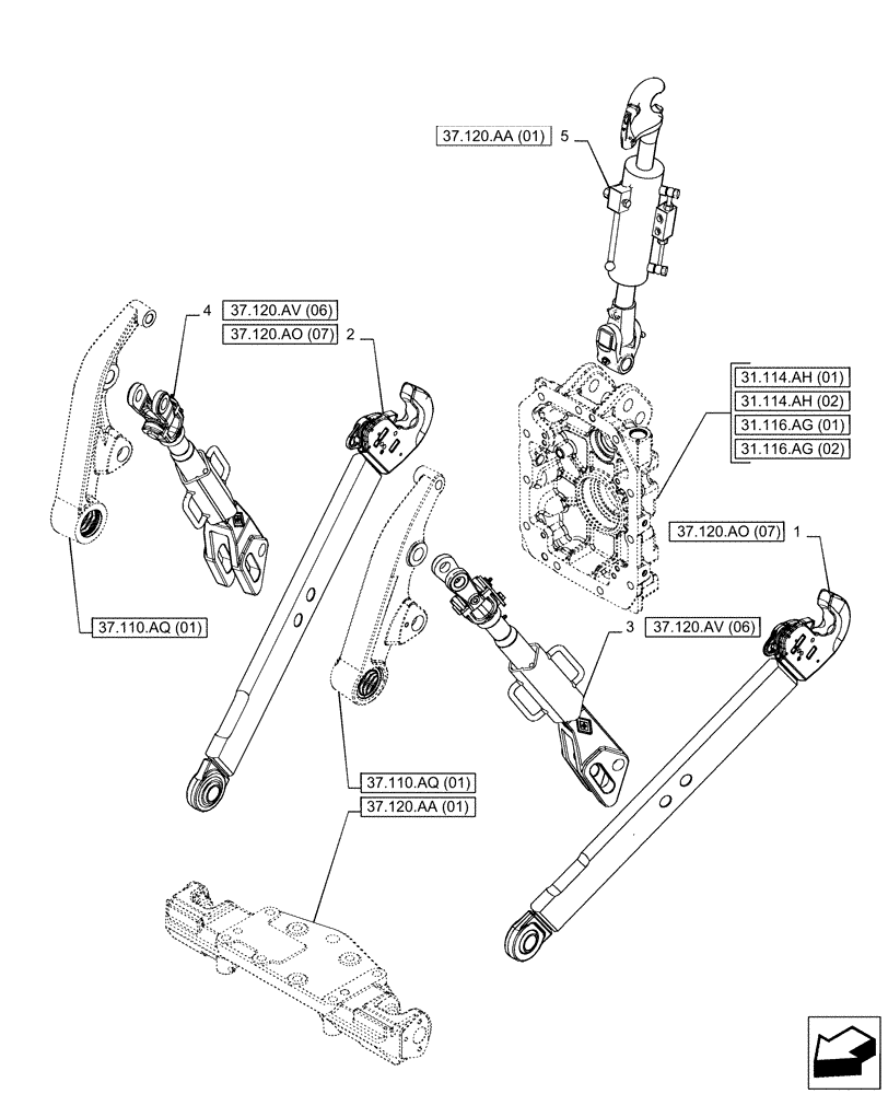 Схема запчастей Case IH PUMA 165 CVT - (37.120.AX[04]) - VAR - 758071, 758076 - 3 HITCH POINT (CAT 2/3 QUICK ATTACH ENDS + HYDRAULIC TOP) (37) - HITCHES, DRAWBARS & IMPLEMENT COUPLINGS