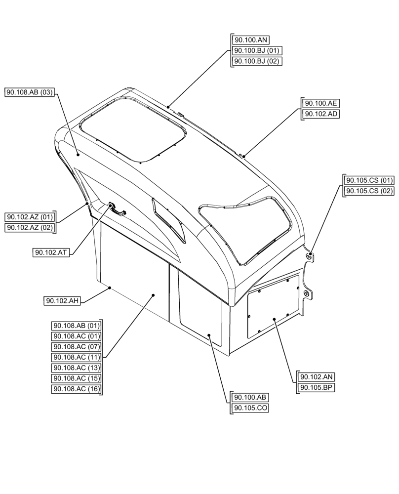 Схема запчастей Case IH FARMLIFT 632 - (90.000.00[04]) - SECTION INDEX - PLATFORM, CAB, BODYWORK AND DECALS (90) - PLATFORM, CAB, BODYWORK AND DECALS