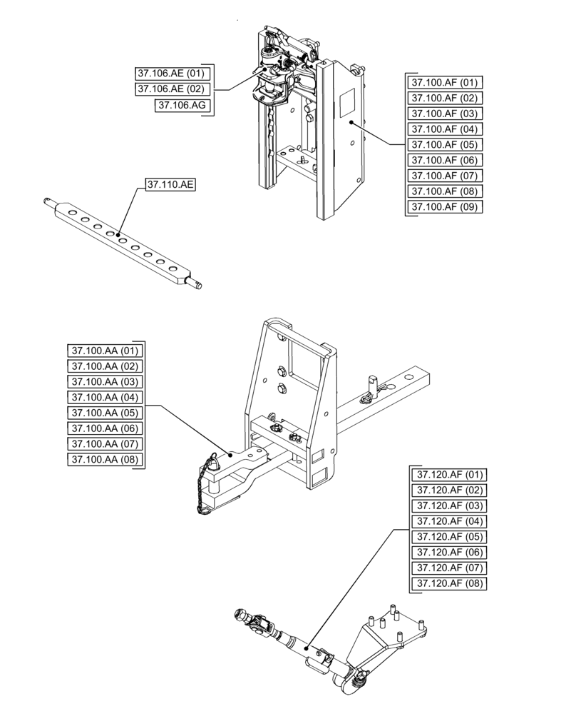Схема запчастей Case IH PUMA 200 - (37.000.00[02]) - SECTION INDEX - HITCHES, DRAWBARS AND IMPLEMENT COUPLINGS (37) - HITCHES, DRAWBARS & IMPLEMENT COUPLINGS