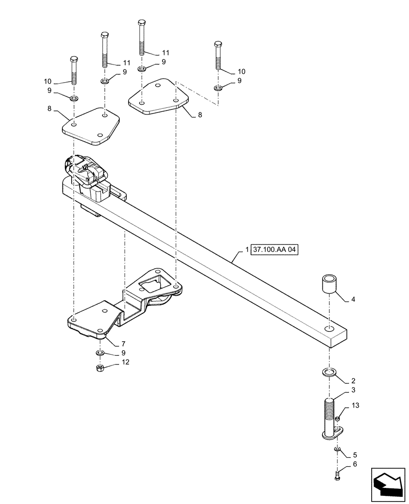 Схема запчастей Case IH STEIGER 540 - (37.100.AA[02]) - HEAVY DUTY DRAWBAR, CAST HANGER (37) - HITCHES, DRAWBARS & IMPLEMENT COUPLINGS