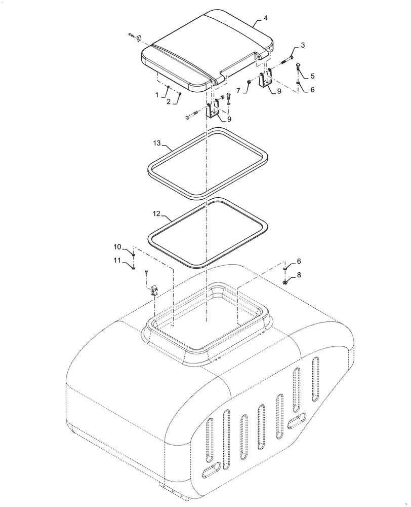 Схема запчастей Case IH 1625 - (80.100.AC[02]) - BULK HOPPER LID (80) - CROP STORAGE/UNLOADING
