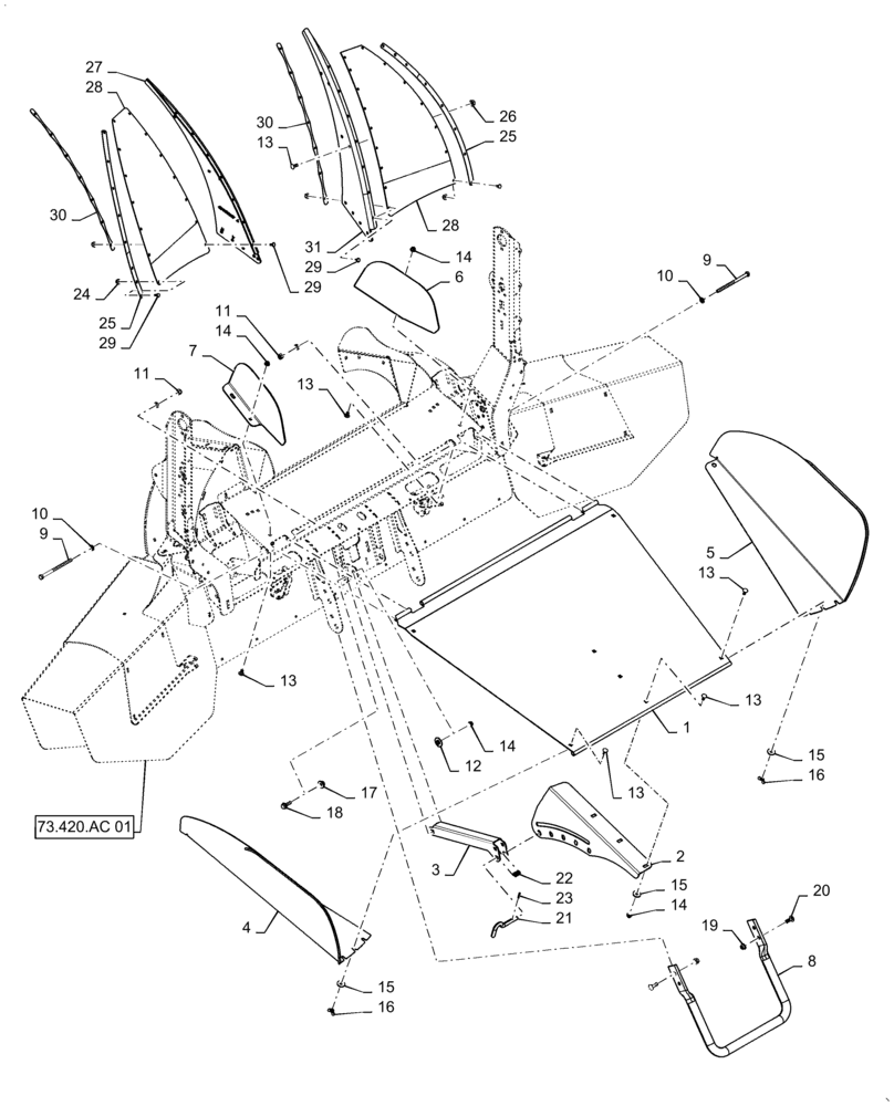 Схема запчастей Case IH 8240 - (73.430.AA[03]) - VAR - 425490 - CHUTE, STRAW HOOD (73) - RESIDUE HANDLING