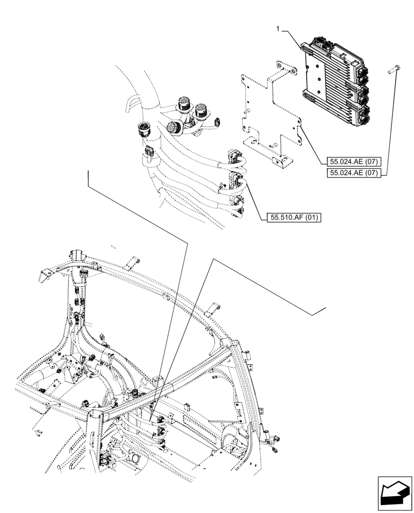 Схема запчастей Case IH PUMA 200 CVT - (55.024.AE[03]) - VAR - 391138 - TRANSMISSION, ELECTRONIC CONTROL UNIT (40KM/H ECO - CVT) (55) - ELECTRICAL SYSTEMS