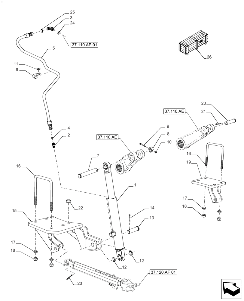 Схема запчастей Case IH FARMALL 120A - (37.120.AF[02]) - VAR - 336784, 339784, 719451 - CYLINDER, HYDRAULIC LIFT (2449 KG) (37) - HITCHES, DRAWBARS & IMPLEMENT COUPLINGS