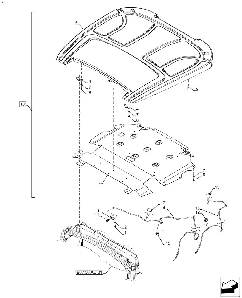Схема запчастей Case IH FARMALL 120A - (90.150.BG[03]) - VAR - 391126 - CAB ROOF, SHEET, LESS WINDOW (90) - PLATFORM, CAB, BODYWORK AND DECALS
