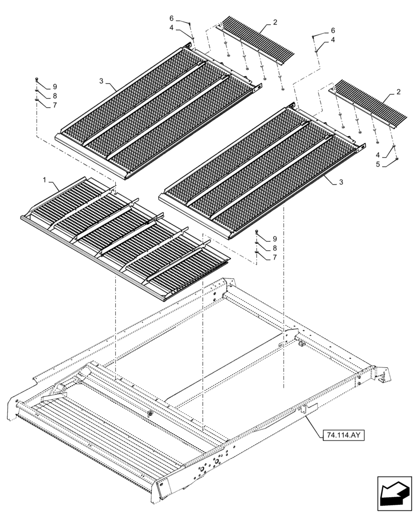 Схема запчастей Case IH 8240 - (74.114.AZ[03]) - VAR - 425057 - UPPER SIEVE (74) - CLEANING