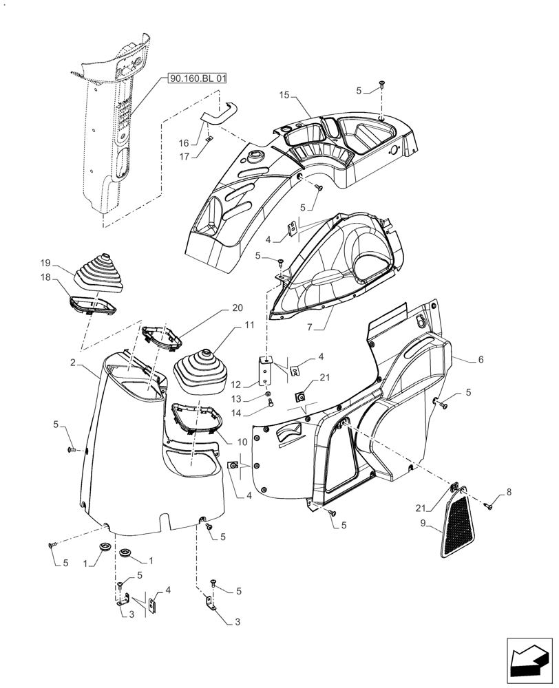 Схема запчастей Case IH FARMALL 130A - (90.160.BL[03]) - VAR - 330196 - CAB INTERIOR TRIM, JOYSTICK (90) - PLATFORM, CAB, BODYWORK AND DECALS