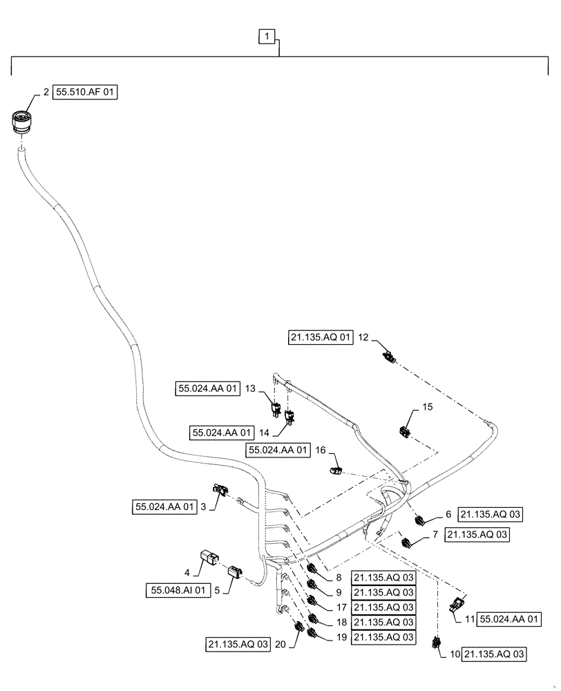 Схема запчастей Case IH STEIGER 370 - (55.024.AA[02]) - TRANSMISSION HARNESS, BSN ZFF308000 (55) - ELECTRICAL SYSTEMS