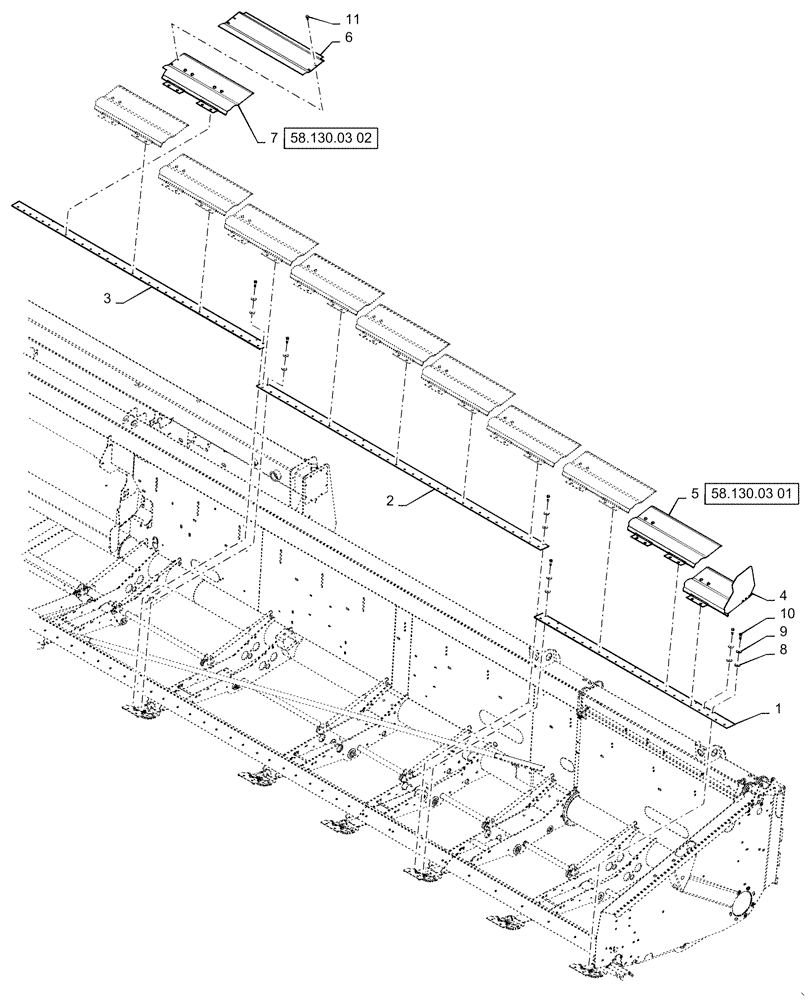 Схема запчастей Case IH 3162 - (58.130.02[01]) - FLOOR, ASSY, 45FT CENTER KNIFE DRIVE, LH (58) - ATTACHMENTS/HEADERS