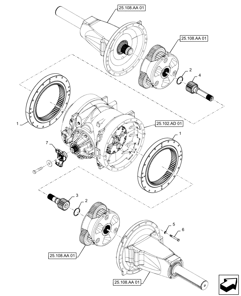 Схема запчастей Case IH STEIGER 540 - (25.100.AA[02]) - FRONT AXLE, 500, 540 (25) - FRONT AXLE SYSTEM