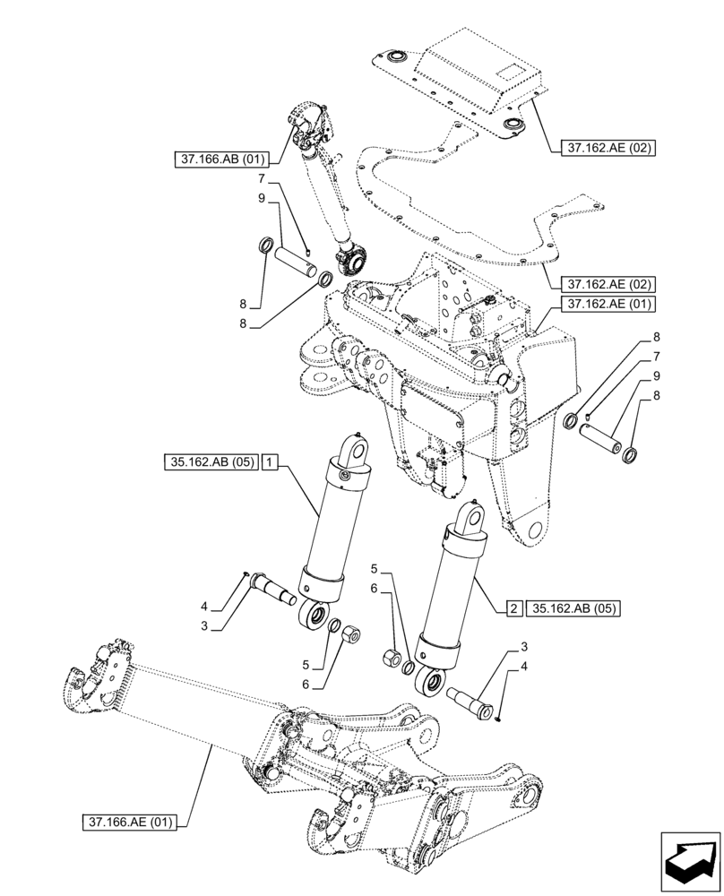 Схема запчастей Case IH PUMA 185 - (35.162.AB[01]) - VAR - 758088, 758089, 758090 - 3 POINT HITCH, FRONT, CYLINDER (35) - HYDRAULIC SYSTEMS