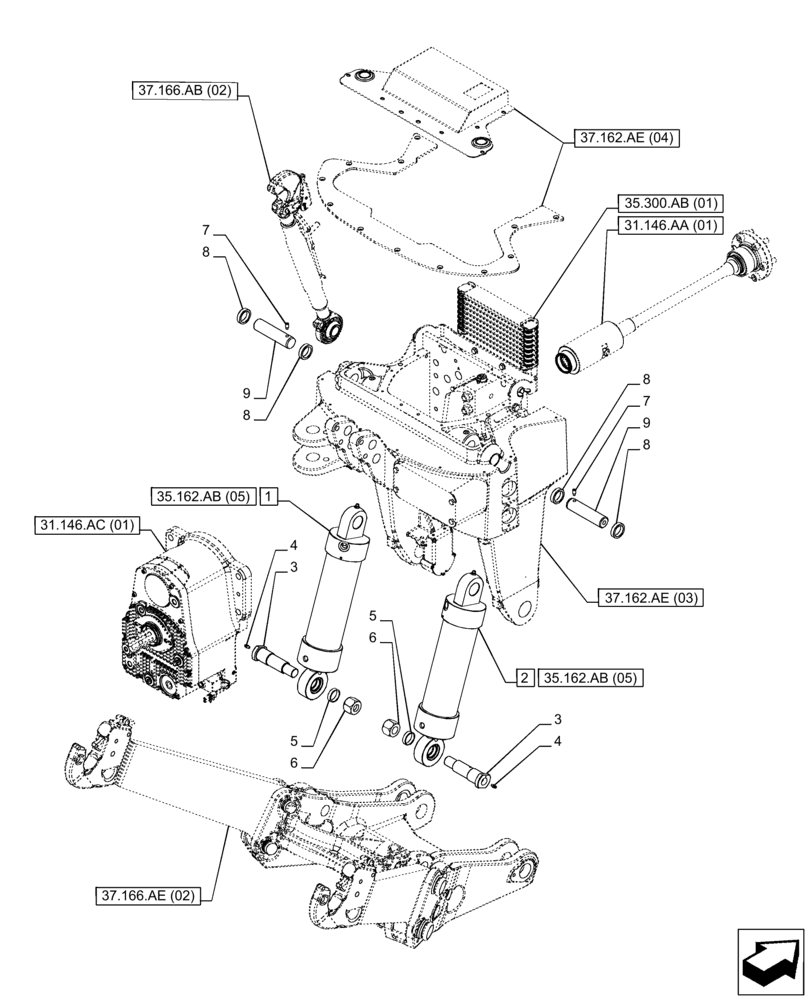 Схема запчастей Case IH PUMA 185 CVT - (35.162.AB[02]) - VAR - 758091 - 3 POINT HITCH, FRONT, W/ PTO, CYLINDER (35) - HYDRAULIC SYSTEMS