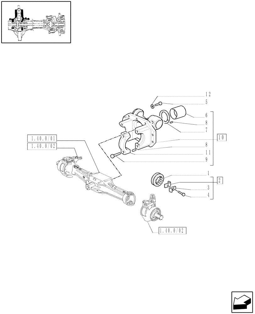 Схема запчастей Case IH JX1085C - (1.40.0/05) - 4WD FRONT AXLE - SUPPORT (04) - FRONT AXLE & STEERING