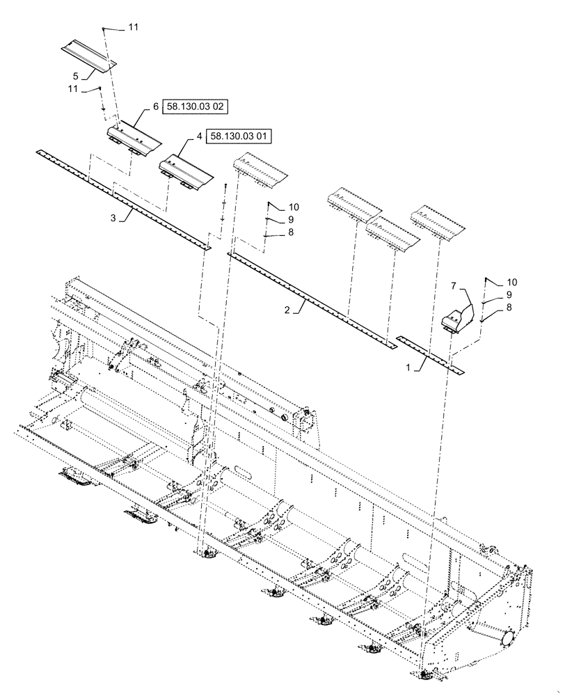 Схема запчастей Case IH 3152 - (58.130.02[01]) - FLOOR, ASSY, 40FT CENTER KNIFE DRIVE, LH (58) - ATTACHMENTS/HEADERS