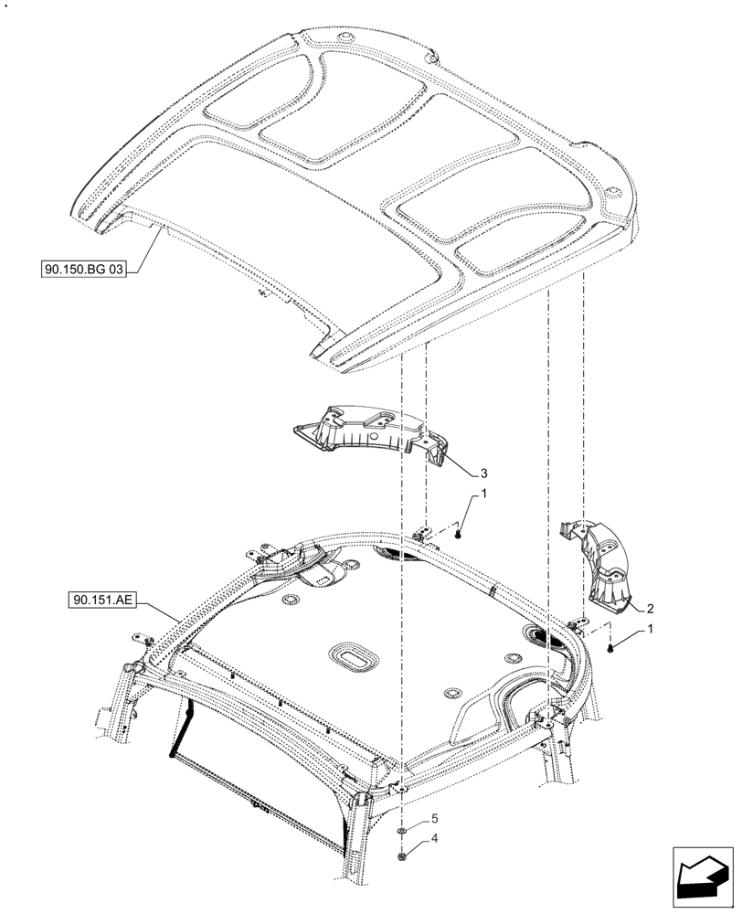 Схема запчастей Case IH FARMALL 130A - (90.150.BG[02]) - VAR - 391126 - CAB ROOF, PANEL (90) - PLATFORM, CAB, BODYWORK AND DECALS