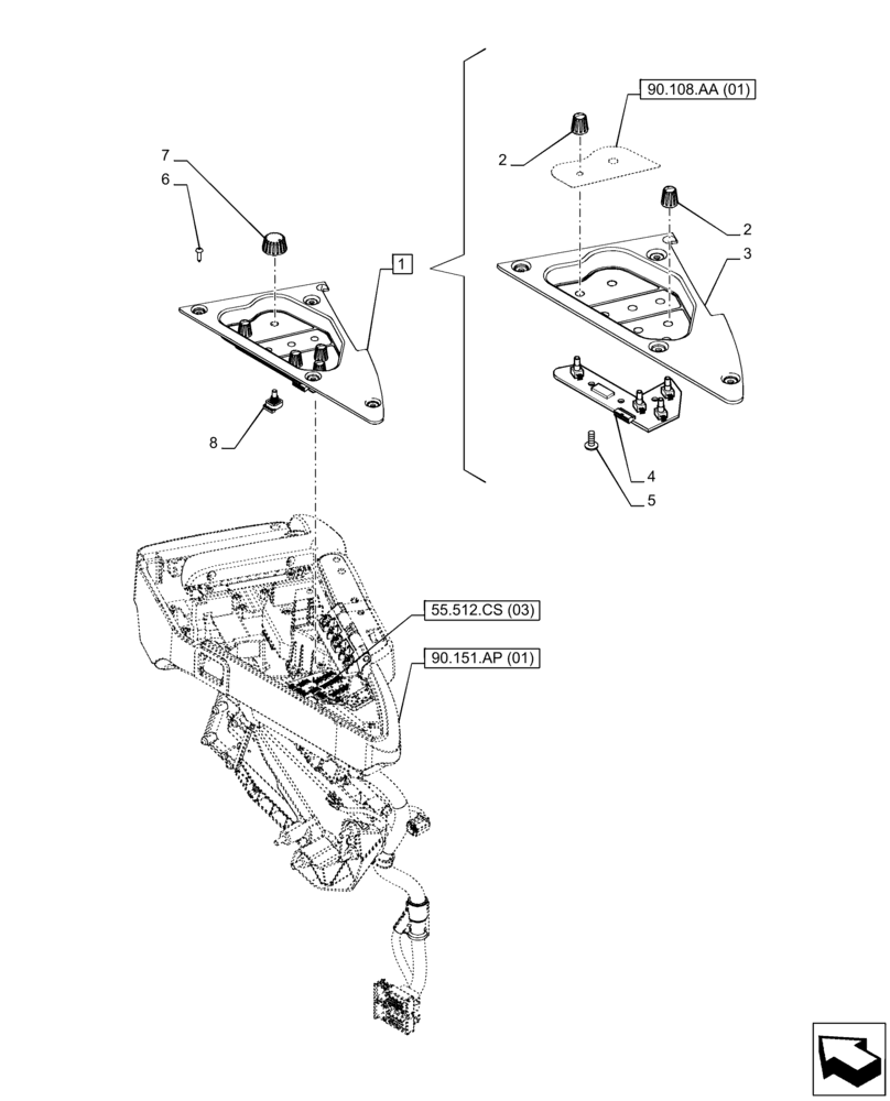 Схема запчастей Case IH PUMA 165 - (55.512.CS[08]) - VAR - 335478, 335480 - ARMREST, ELECTRONIC CONTROLS (55) - ELECTRICAL SYSTEMS