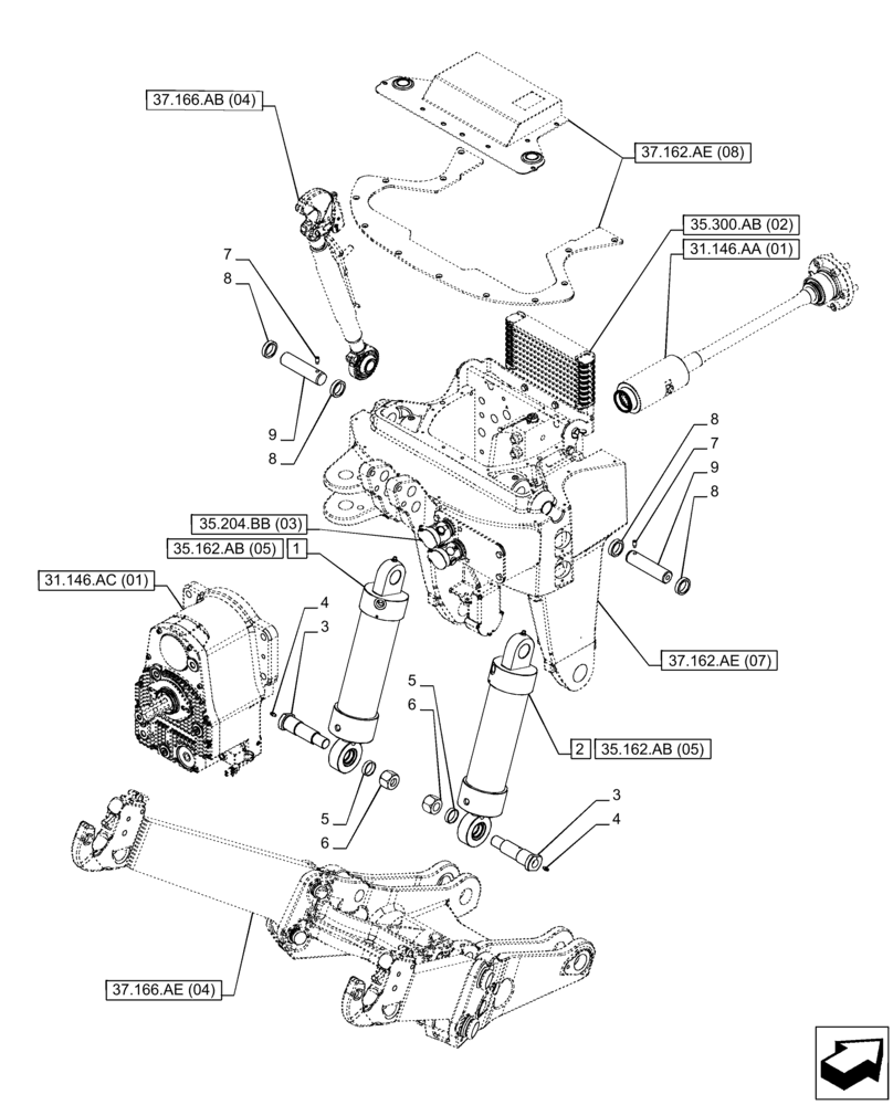 Схема запчастей Case IH PUMA 200 CVT - (35.162.AB[04]) - VAR - 758093 - 3 POINT HITCH, FRONT, W/ PTO, CYLINDER (35) - HYDRAULIC SYSTEMS